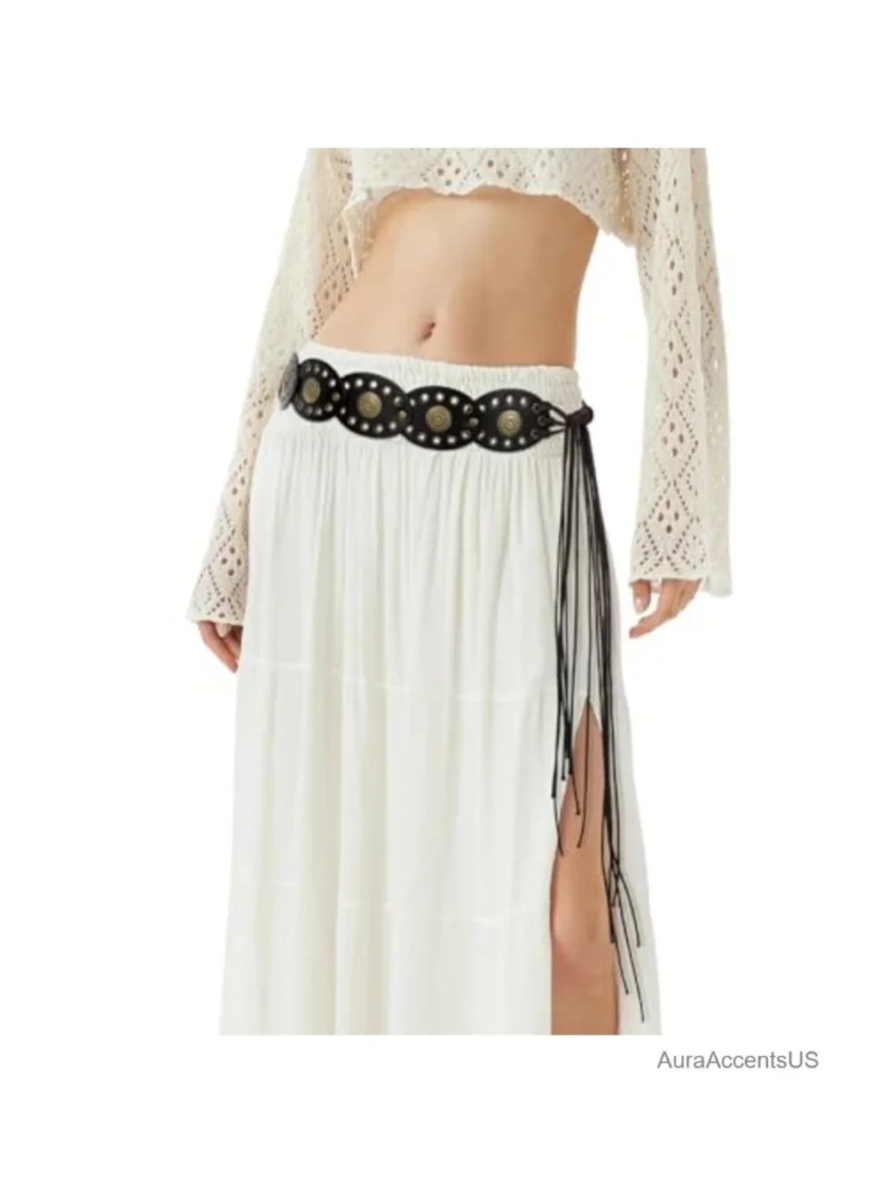 Women's Boho Disc Belt Concho Western Cowgirl Wide Vintage Faux Leather Waist